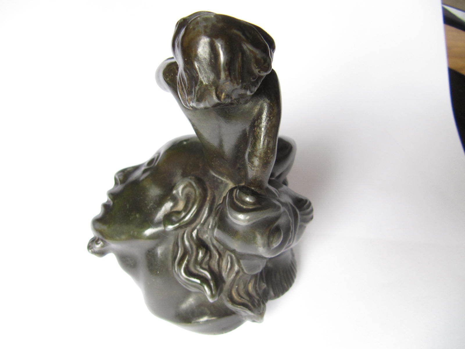 Just Andersen Art Deco 'Bronzed' Sculpture C1930s Seaboy Sitting On A Large Head Or Bust photo for sale