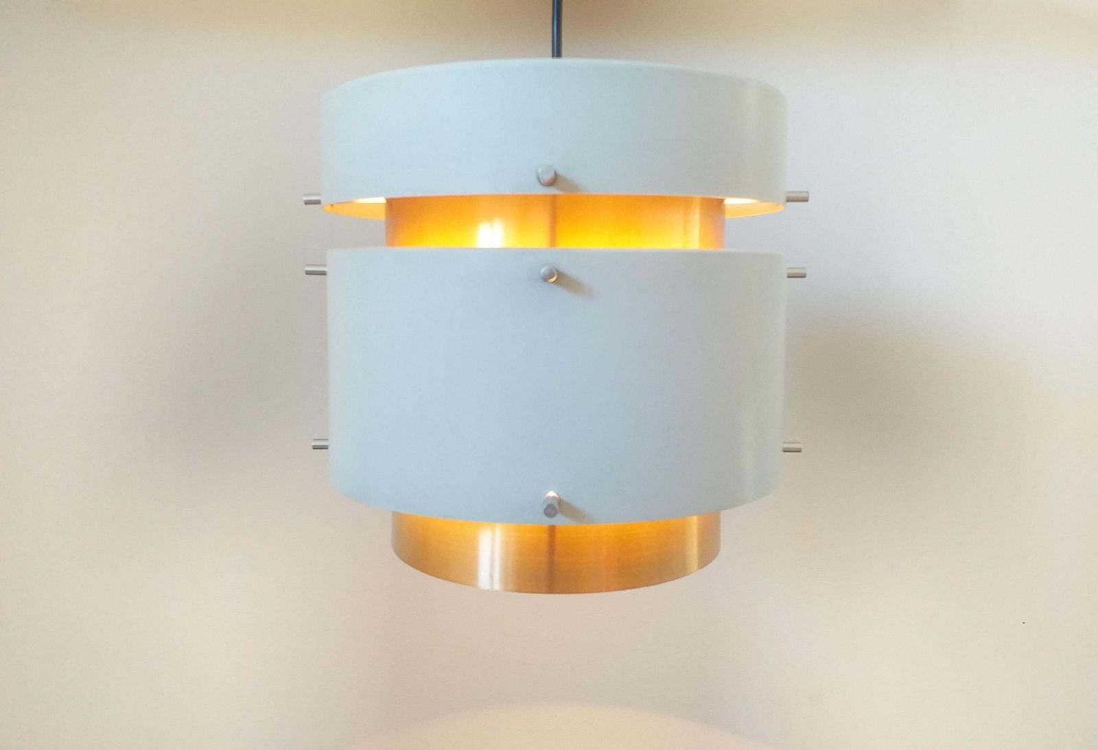 Pair Of Mid Century Pendants In Style Of Jo Hammerborg Denmark 1970s photo for sale