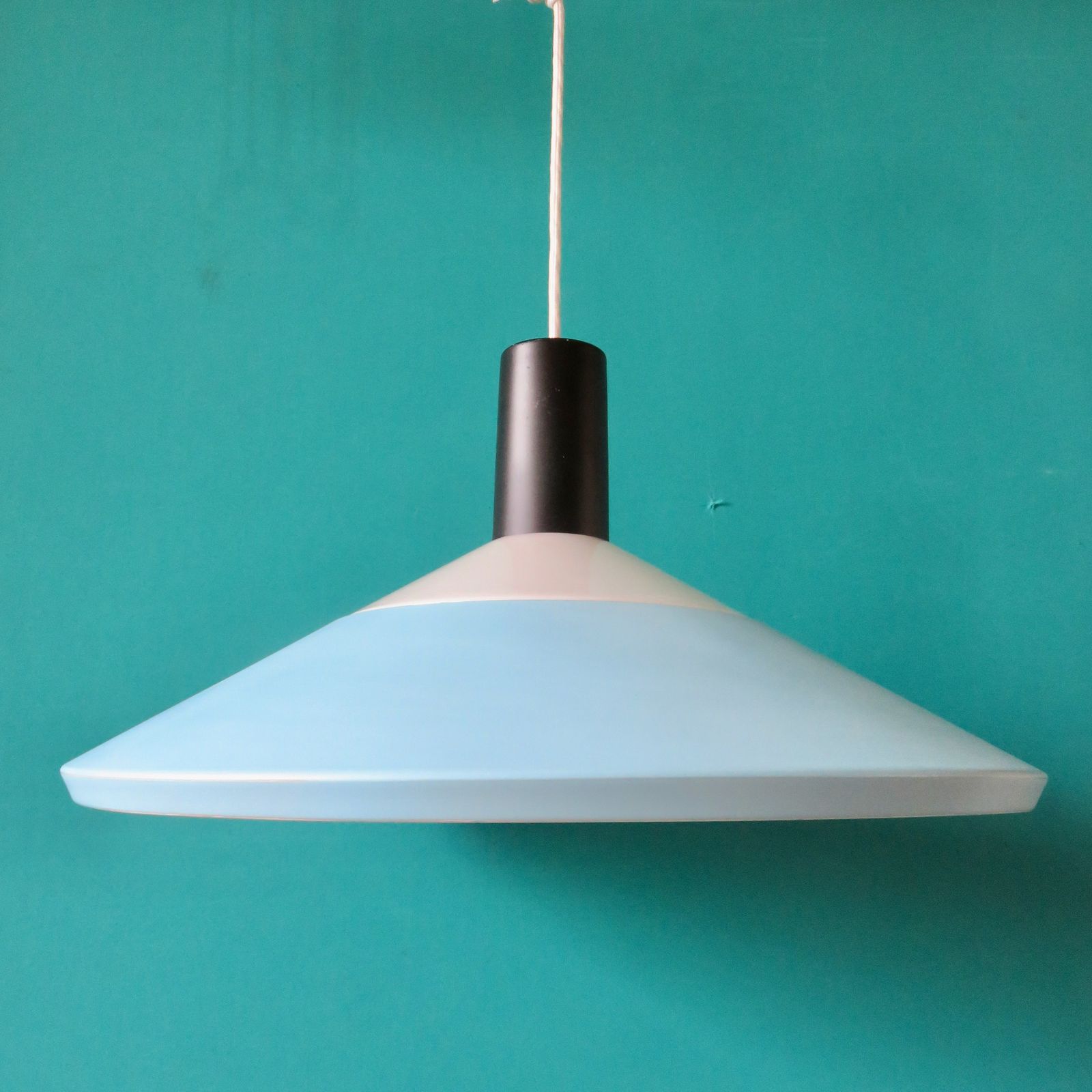 Light Blue, Black And White Pendant Lamp, Louis Poulsen. Denmark 1960