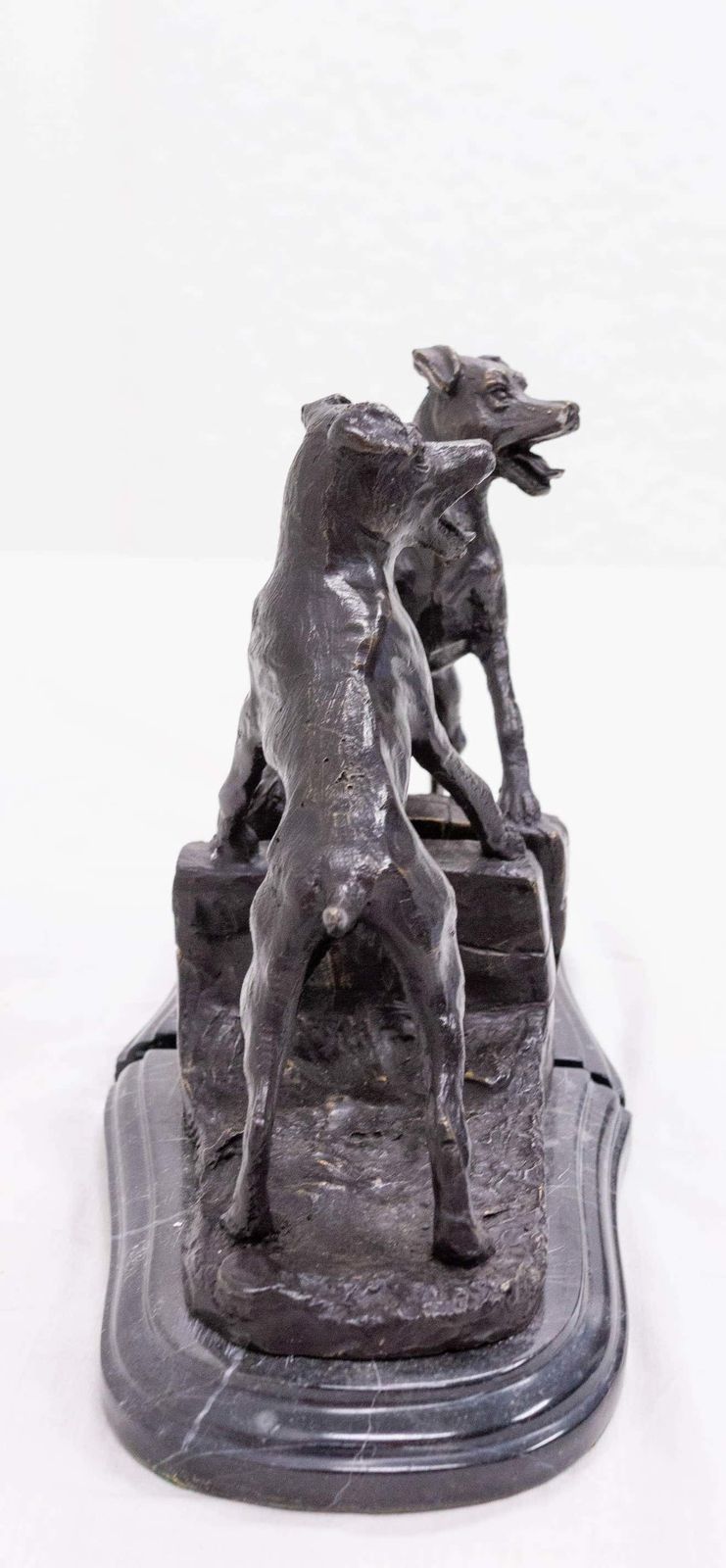 Pair Of Bronze And Marble Bookends Barking Dogs From E Drouot, France C. 1890 photo buy