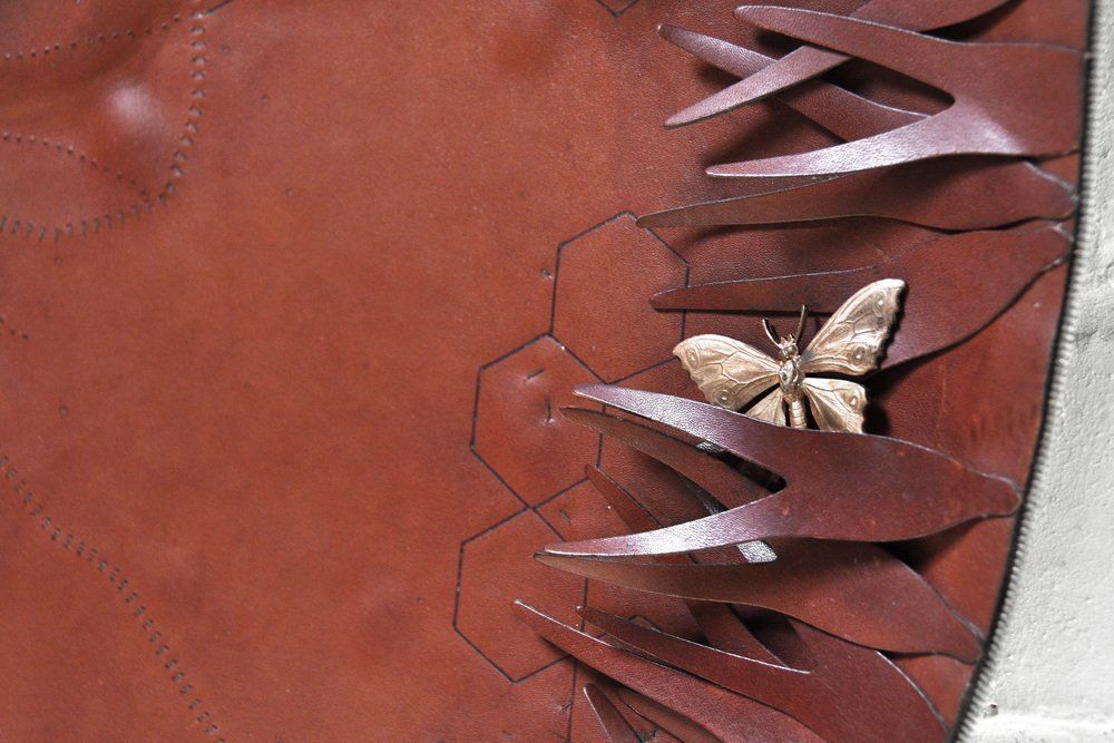 Sculptural Free Form Leather Mirror, France, 1990s photo buy