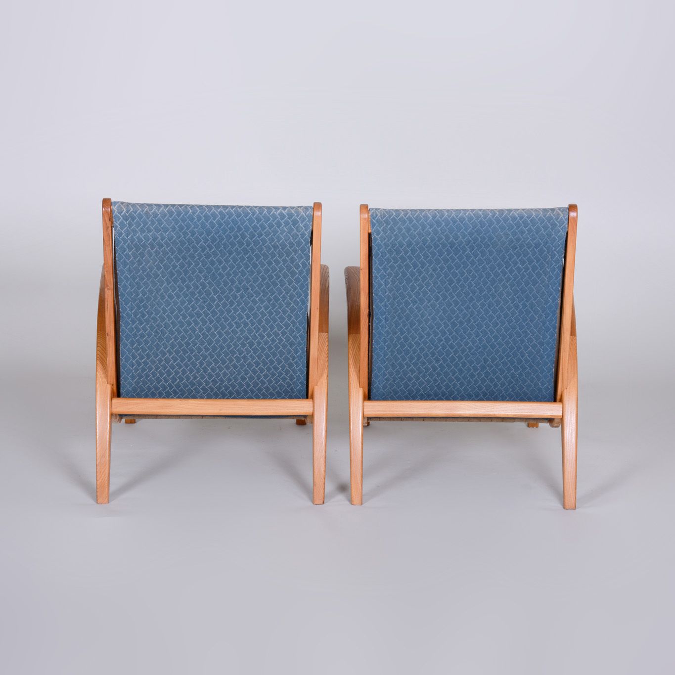 Pair Of Blue Mid Century Armchairs, Designed By Jan Vaněk In The 1950s. Ash. photo buy