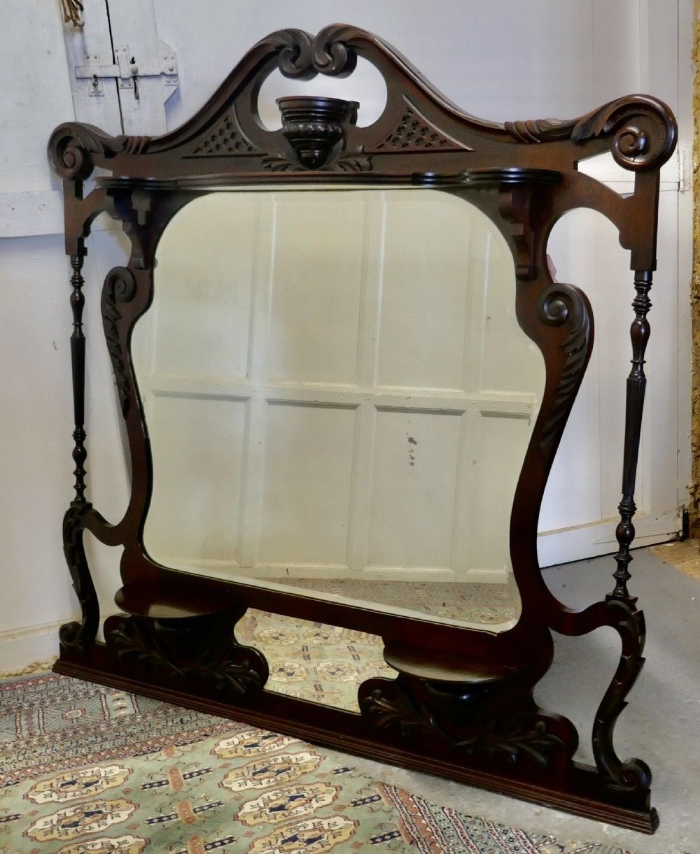 Large Chinese Chippendale Mahogany Overmantel photo for sale