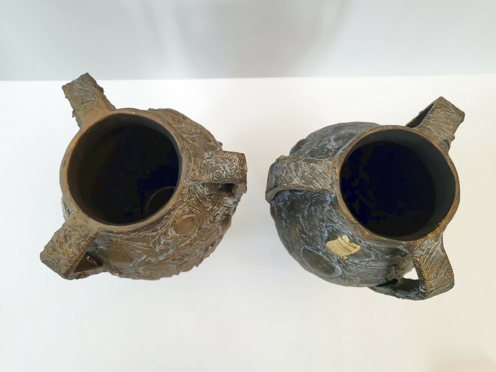 Pair Of Vintage Vases 1960 Ceraverre Ceramic Golden Moiree 60s 1960s photo for sale