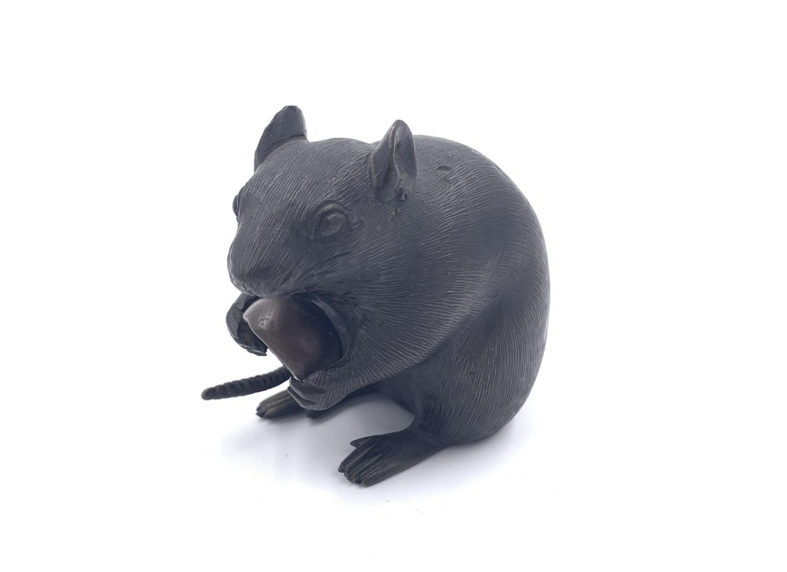 Late 19th Century Japanese Bronze Okimono Of A Rat Clutching A Chestnut, Meiji Period photo furniture