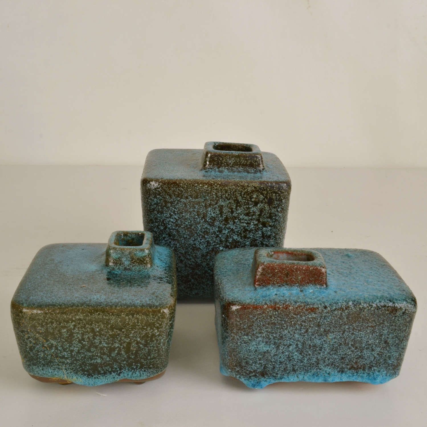 photo furniture Set Of Six Block Vases In Purple And Turquoise Ceramic By Groeneveldt