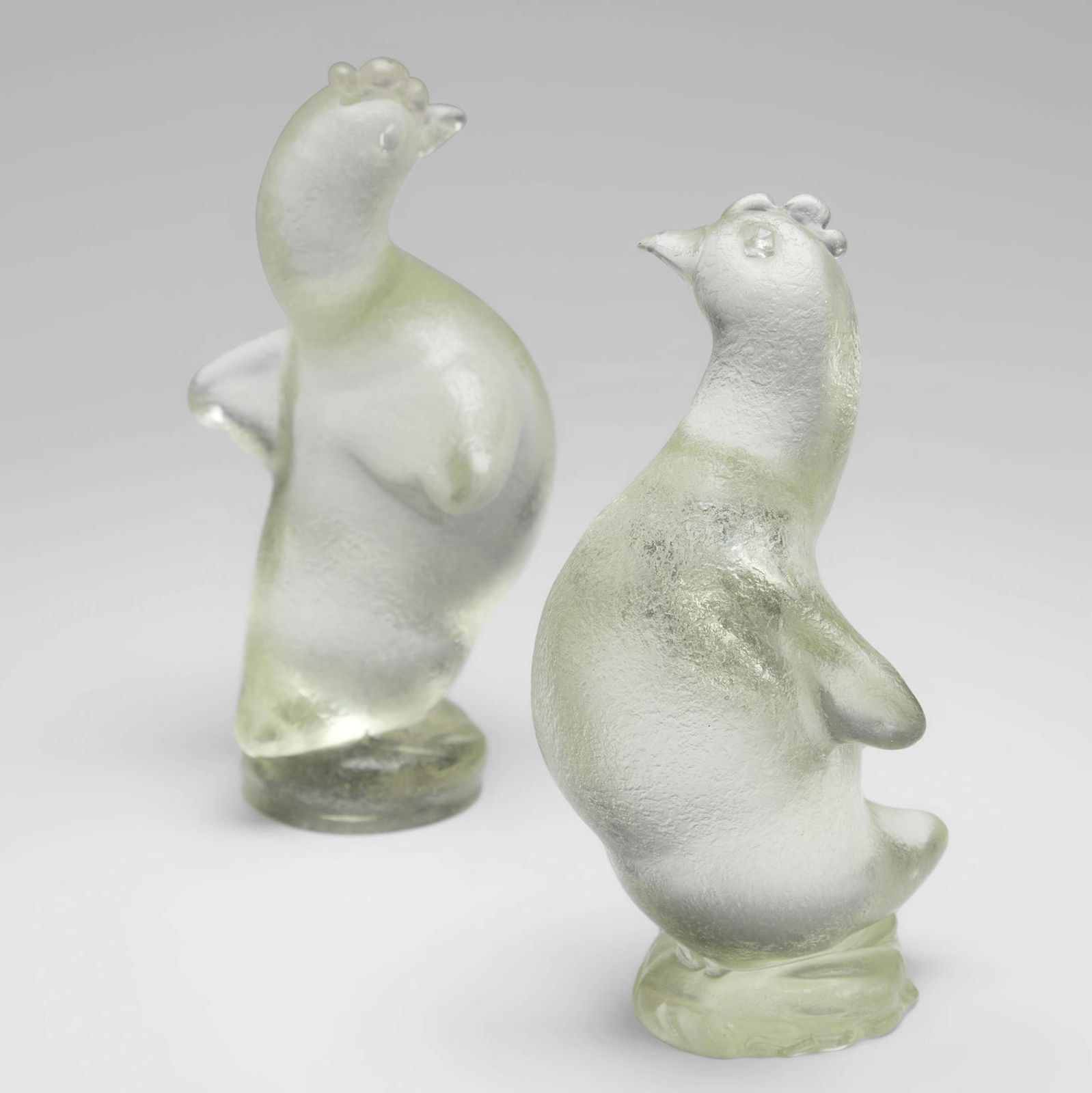 photo furniture Two Hen Sculptures In Corroso Glass By Archimede Seguso Circa 1938