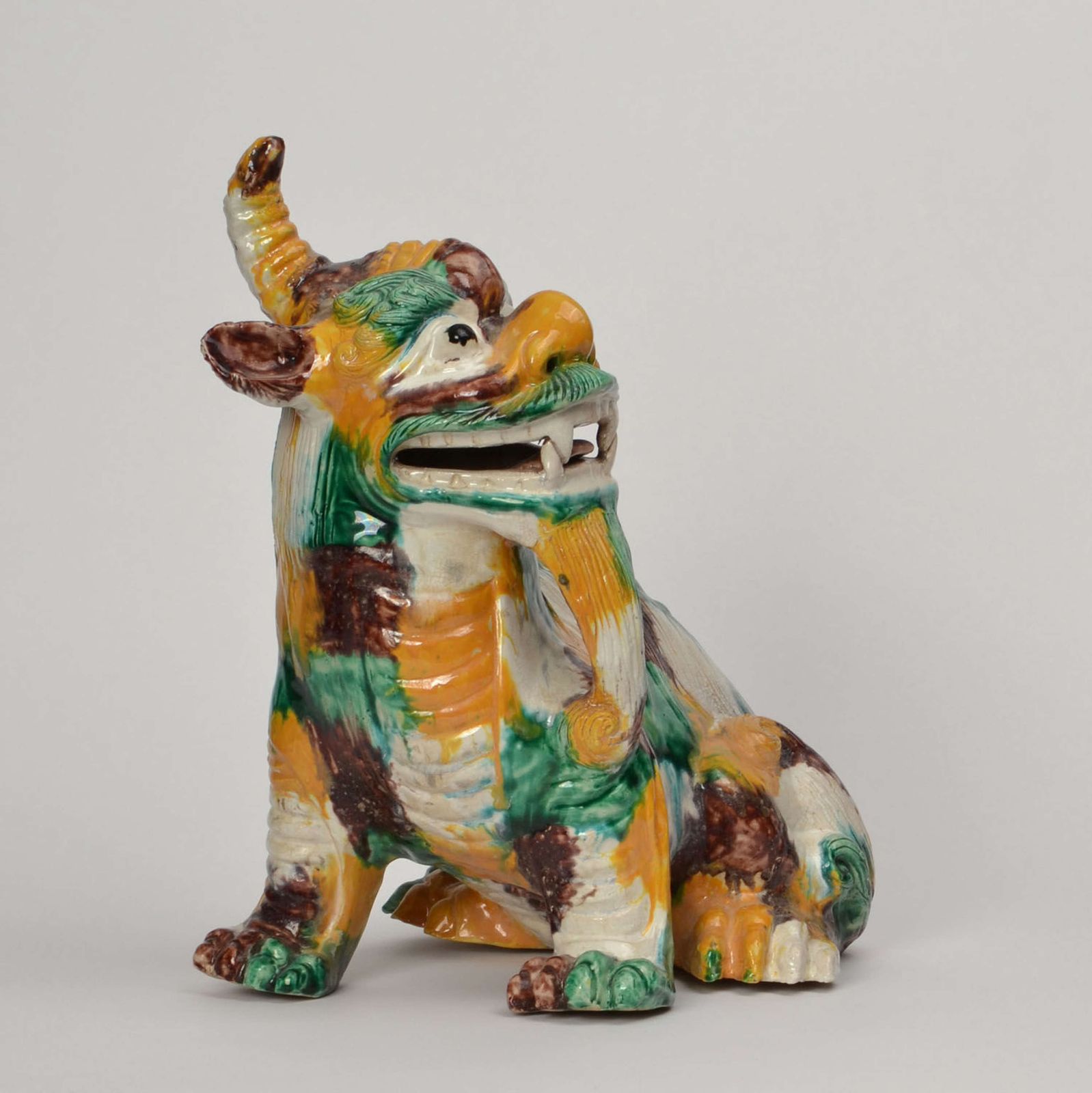 Pair Of Chinese Qilin 20th Century In Sancai Glazed Ceramic photo buy