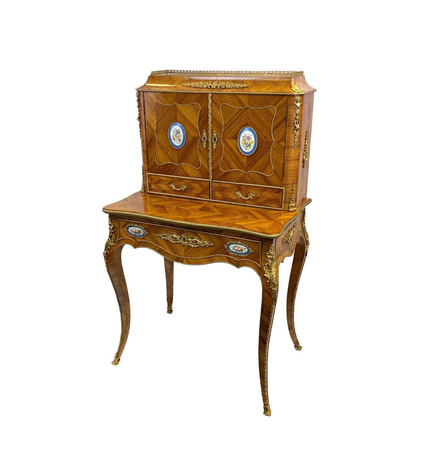 French Kingwood, Gilt Metal And Porcelain Mounted Bonheur Du Jour, Late 19th Century
