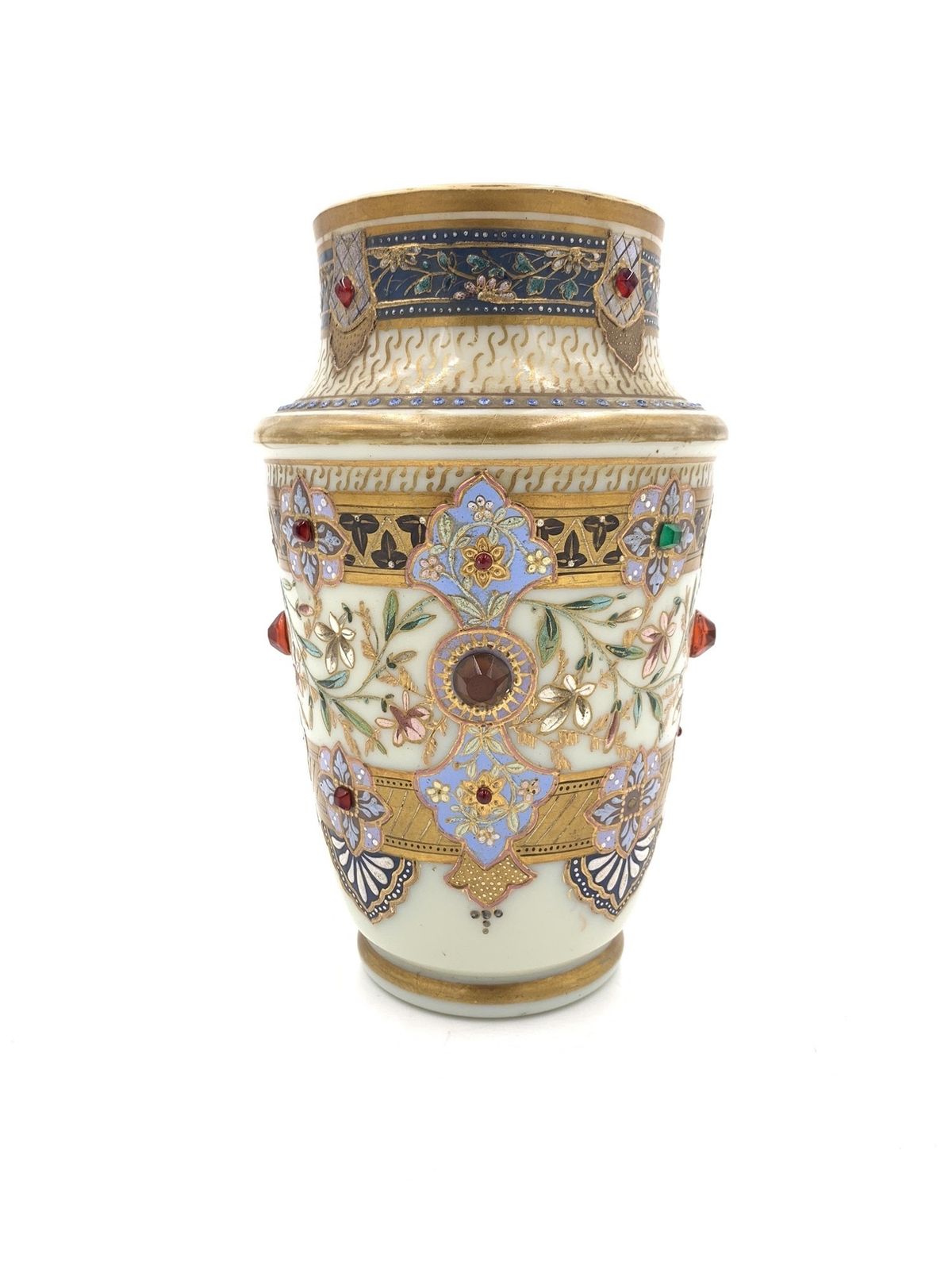 Set Of Three Jewelled Bohemian Opaline Vases, 19th Century photo 1400.0