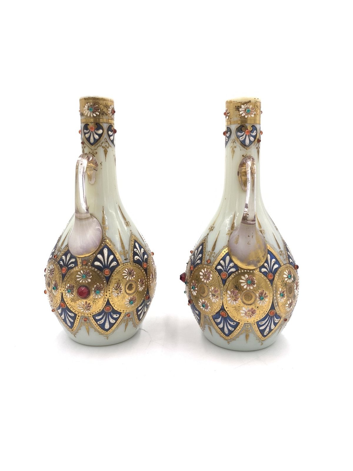 Set Of Three Jewelled Bohemian Opaline Vases, 19th Century photo buy
