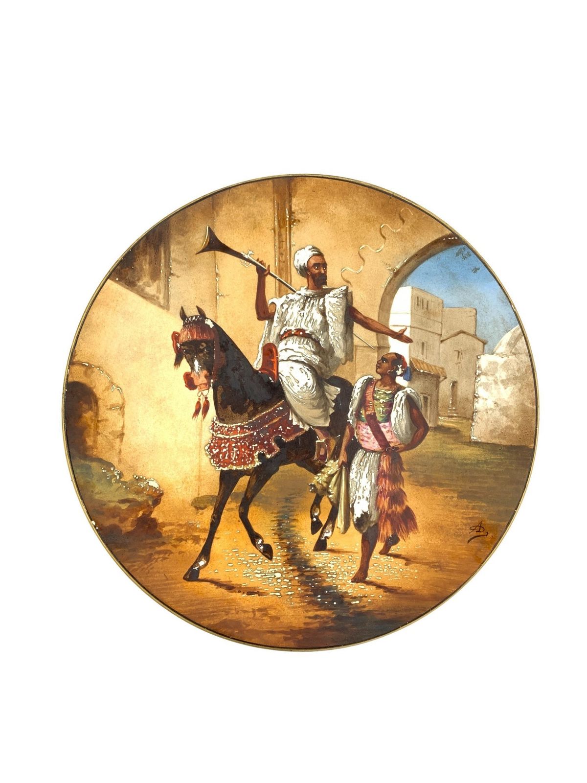 Porcelain Plate Depicts Arab Horseman, France, 19th Century