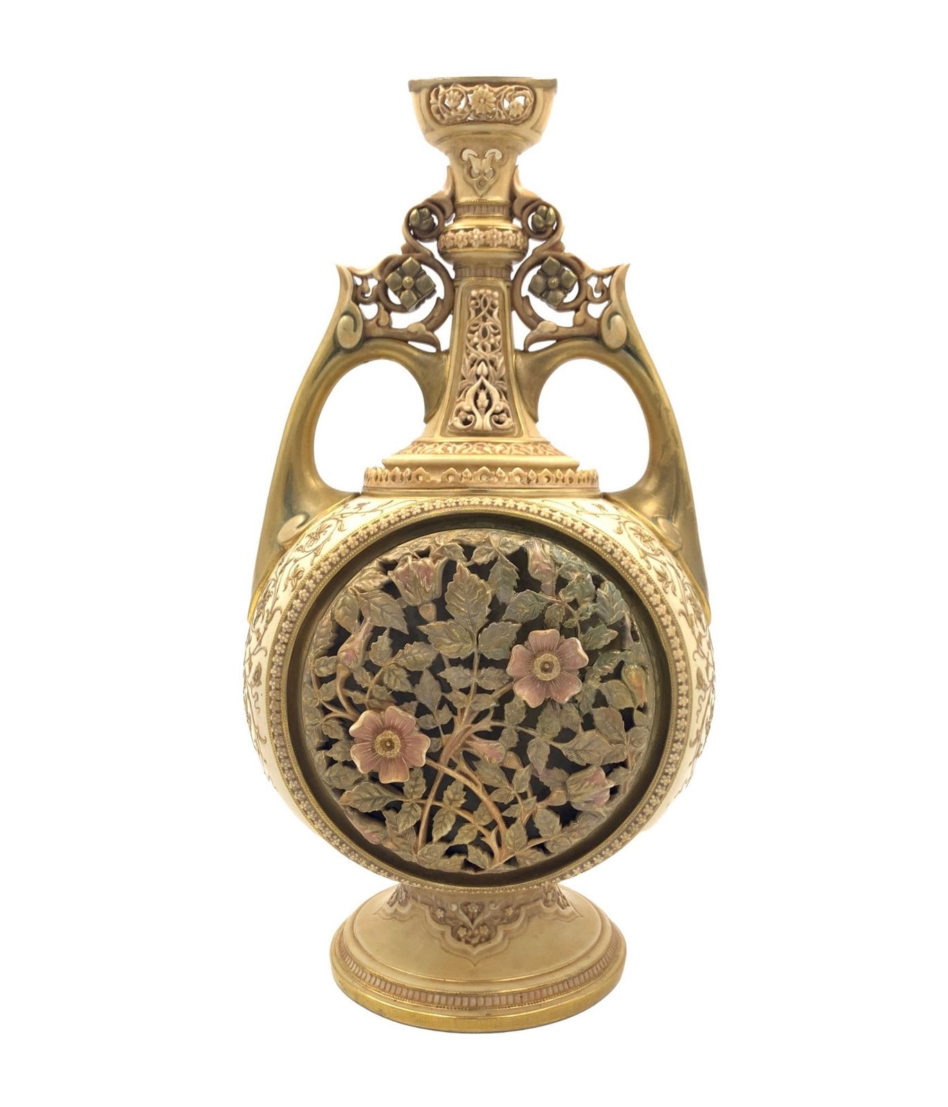 Late 19th Century Floral Gilt Decorated Royal Worcester Porcelain Vase photo for sale