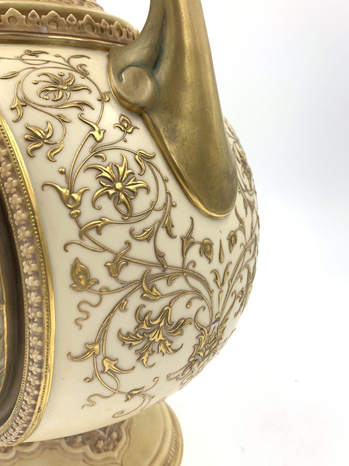 Late 19th Century Floral Gilt Decorated Royal Worcester Porcelain Vase photo vintage