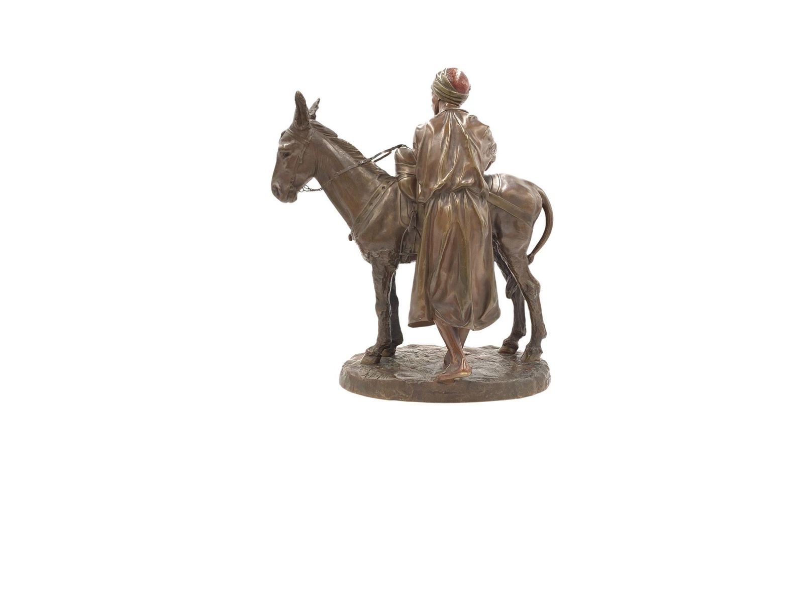 A French Patinated Bronze Group Of A Figure And Donkey, Entitled 'Anier Du Caire' photo for sale