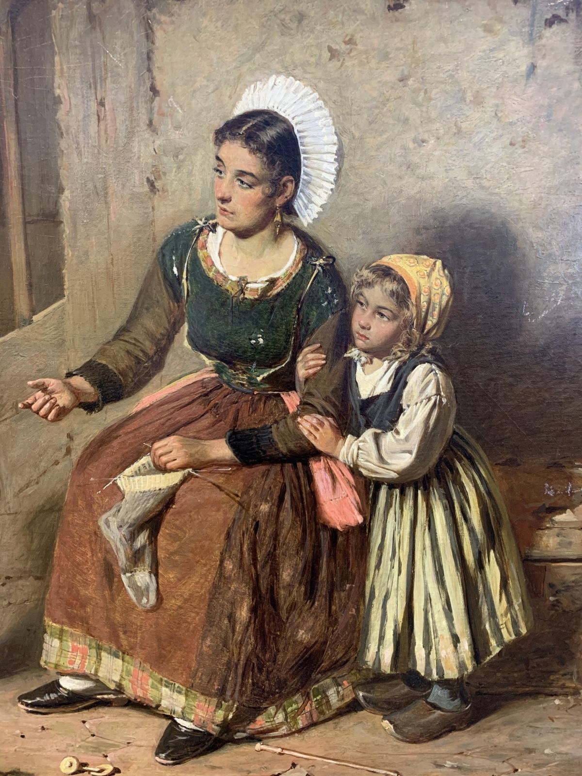 Large Northern European Portrait Of A Peasant Women And Her Children photo for sale