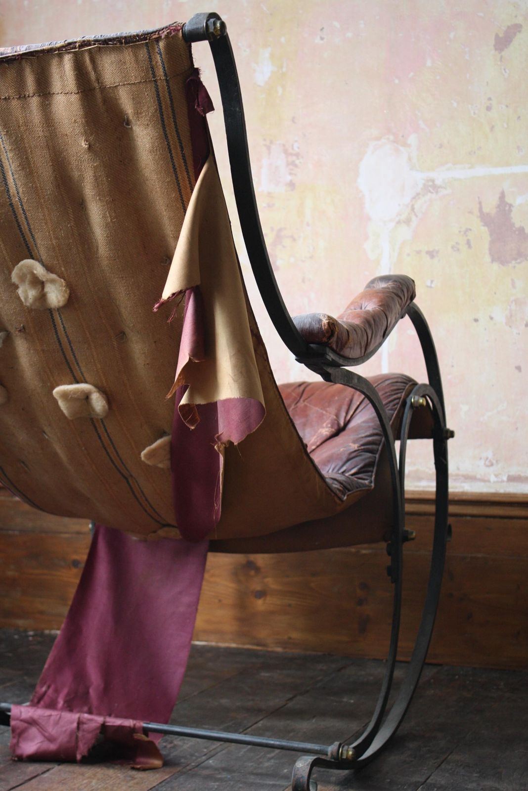 photo for sale 19th C Country House Campaign Ox Blood Leather Iron Rocking Chair R.W. Winfield