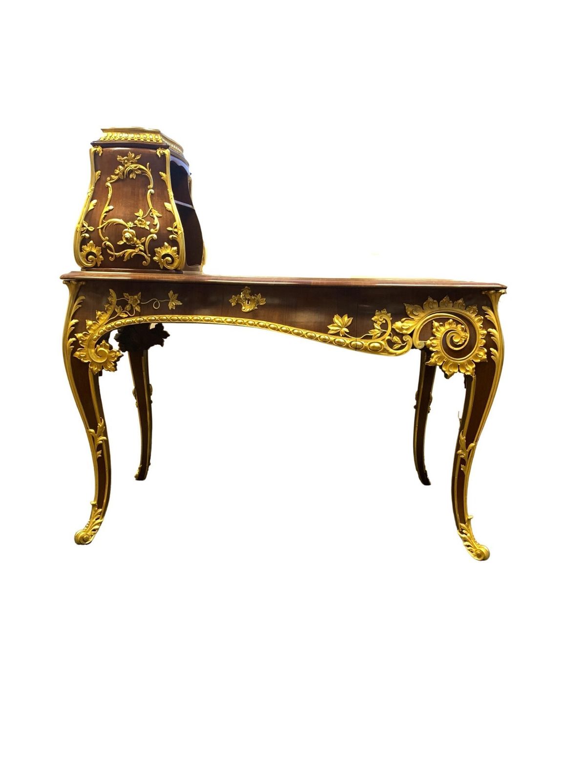 A Fine Antique 19th Century Wood And Bronze Inlaid Desk, French Or Russian