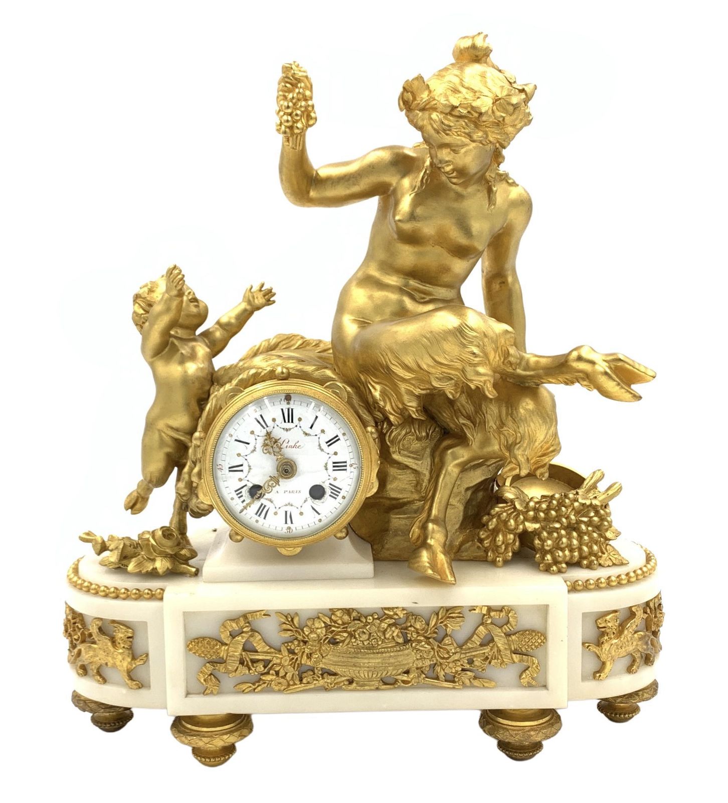 Louis XVI Style Gilt Bronze And White Marble Clock, François Linke, France, Late 19th Century