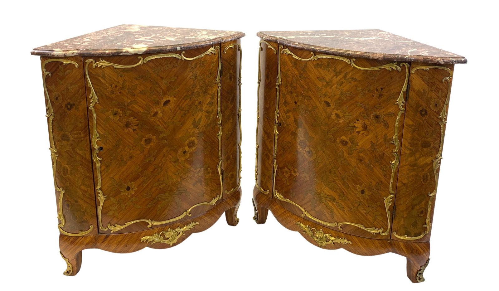 Pair Of French Parquetry Corner Cabinets, 19th Century