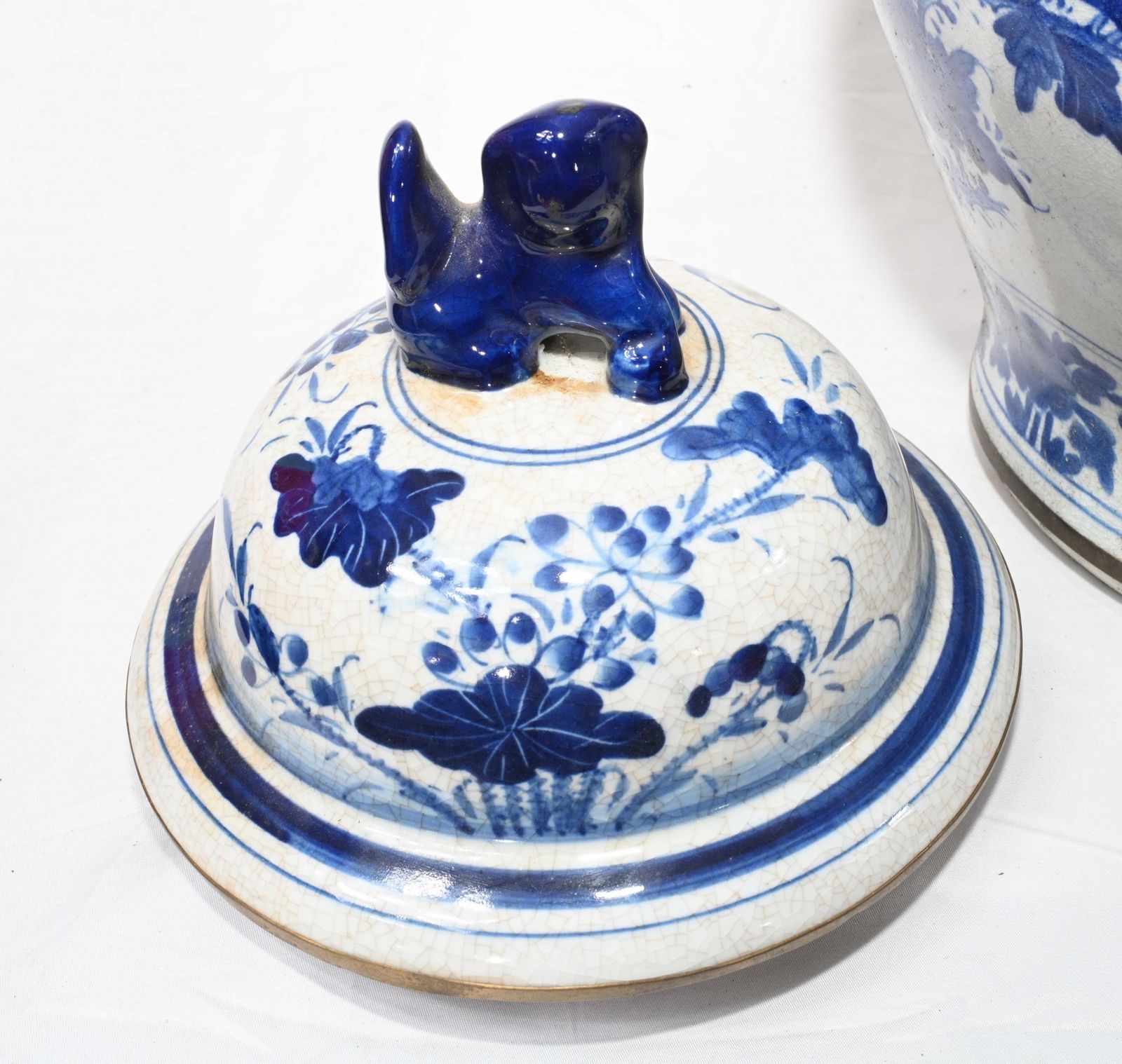 Nanking Porcelain Temple Jars Lidded Blue And White Urns photo vintage