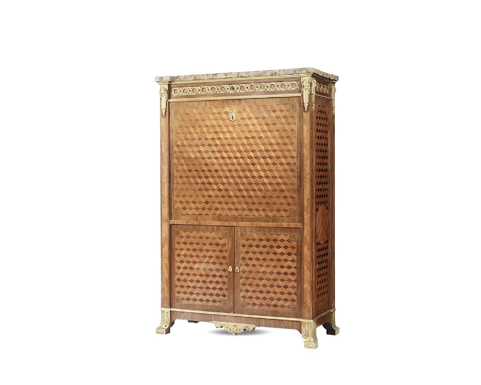 A French Ormolu Mounted Tulipwood, Fruitwood And Parquetry Secrétaire à Abattant By Millet
