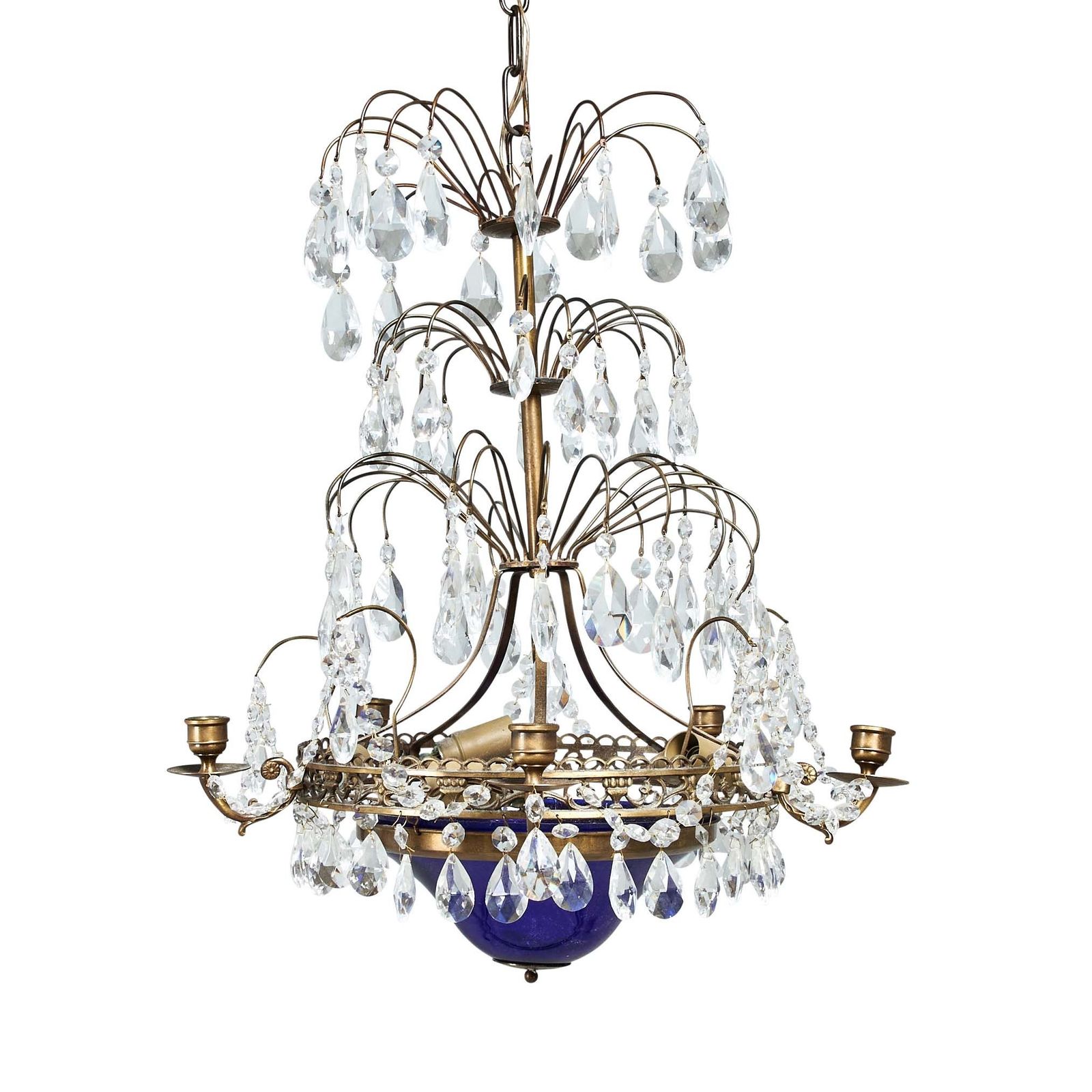 Antique 4 Arm Crystal Empire Chandelier With Blue Glass 1900's photo furniture