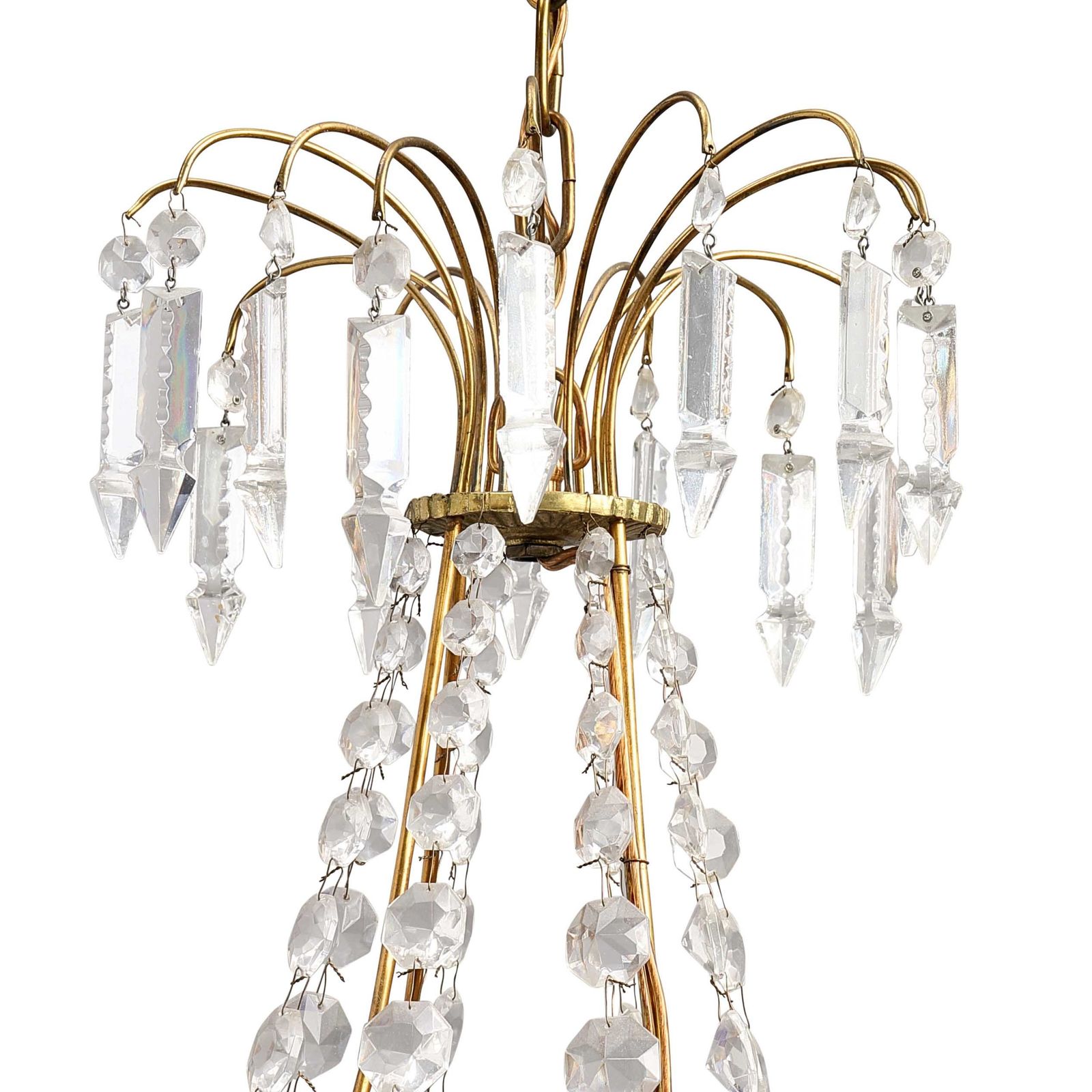 Antique 4 Arm Crystal Empire Chandelier With Blue Glass  1900's photo for sale
