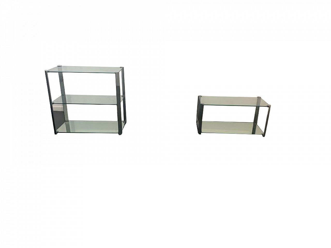 Crystal And Steel Coffee Table And Small Cabinet For Living Room 1970s photo furniture