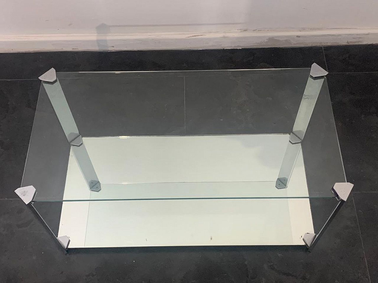 1684.8 Crystal And Steel Coffee Table And Small Cabinet For Living Room 1970s photo