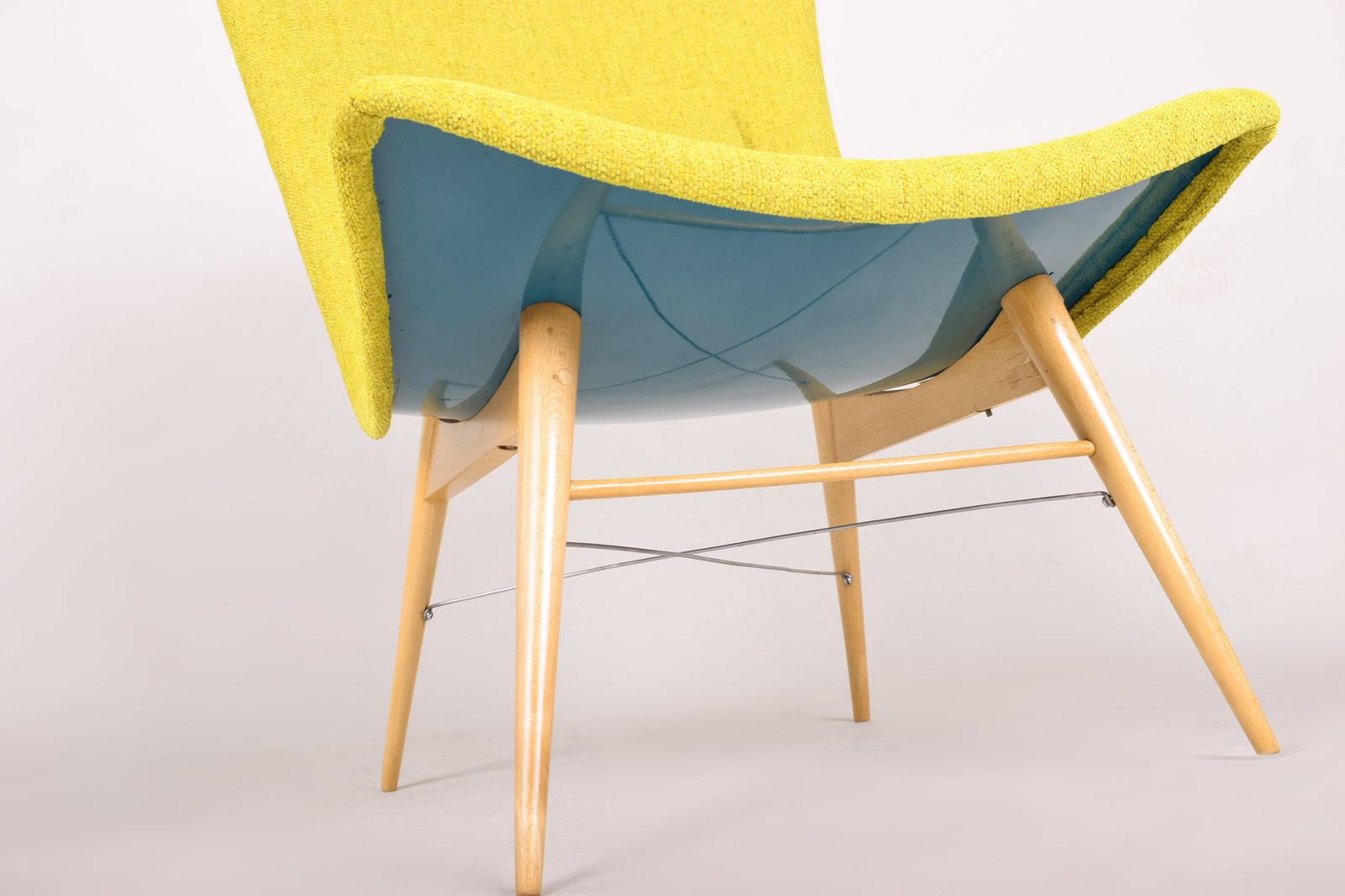 photo furniture Yellow And Blue Mid Century Armchairs, Made In 1950s Czechia. Fully Restored.