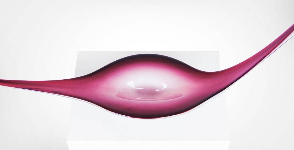 Mid Century French Glass Crystal Freeform Purple Centrepiece Vase Sculpture photo for sale