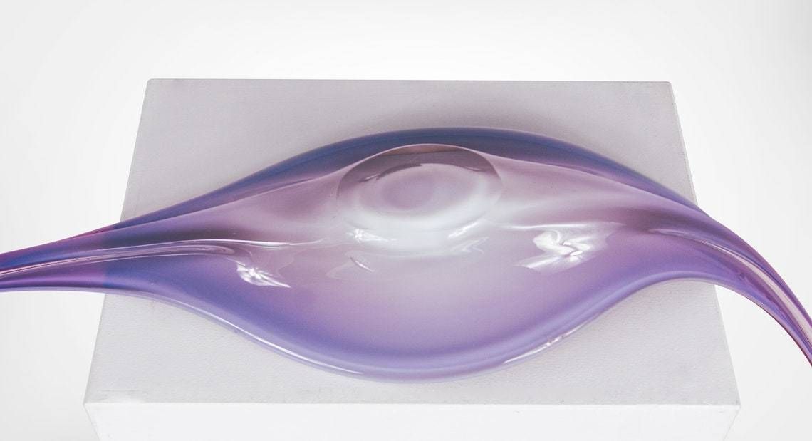 Mid Century French Glass Crystal Freeform Purple Centrepiece Vase Sculpture photo vinterior