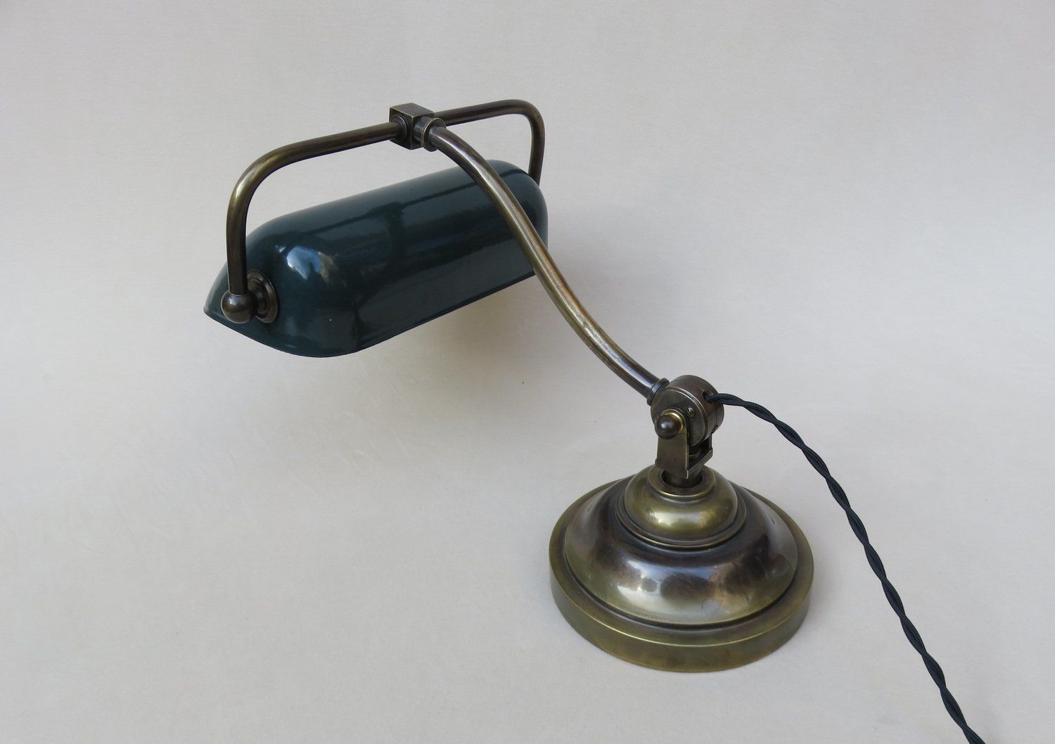Art Nouveau Enameled Brass Banker's Lamp photo vintage