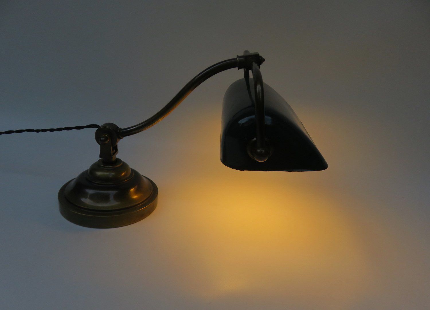 photo for sale Art Nouveau Enameled Brass Banker's Lamp