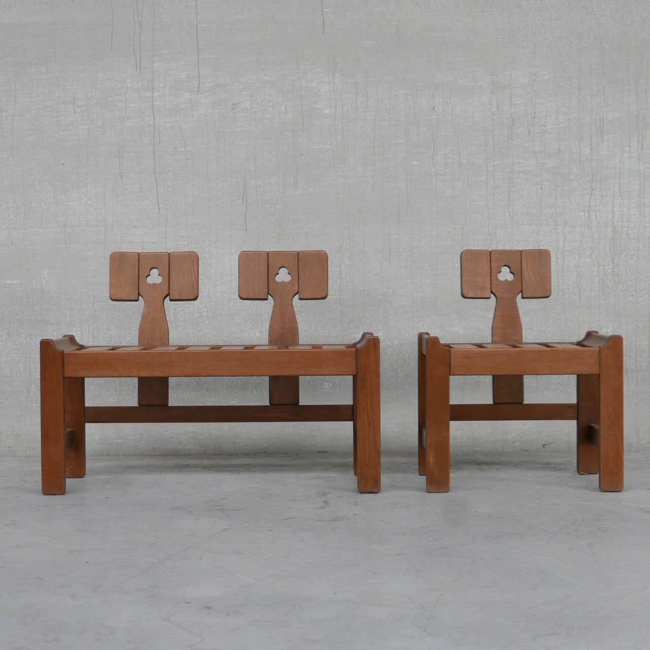 Oak Mid Century French Guillerme Et Chambron Lounge Chairs