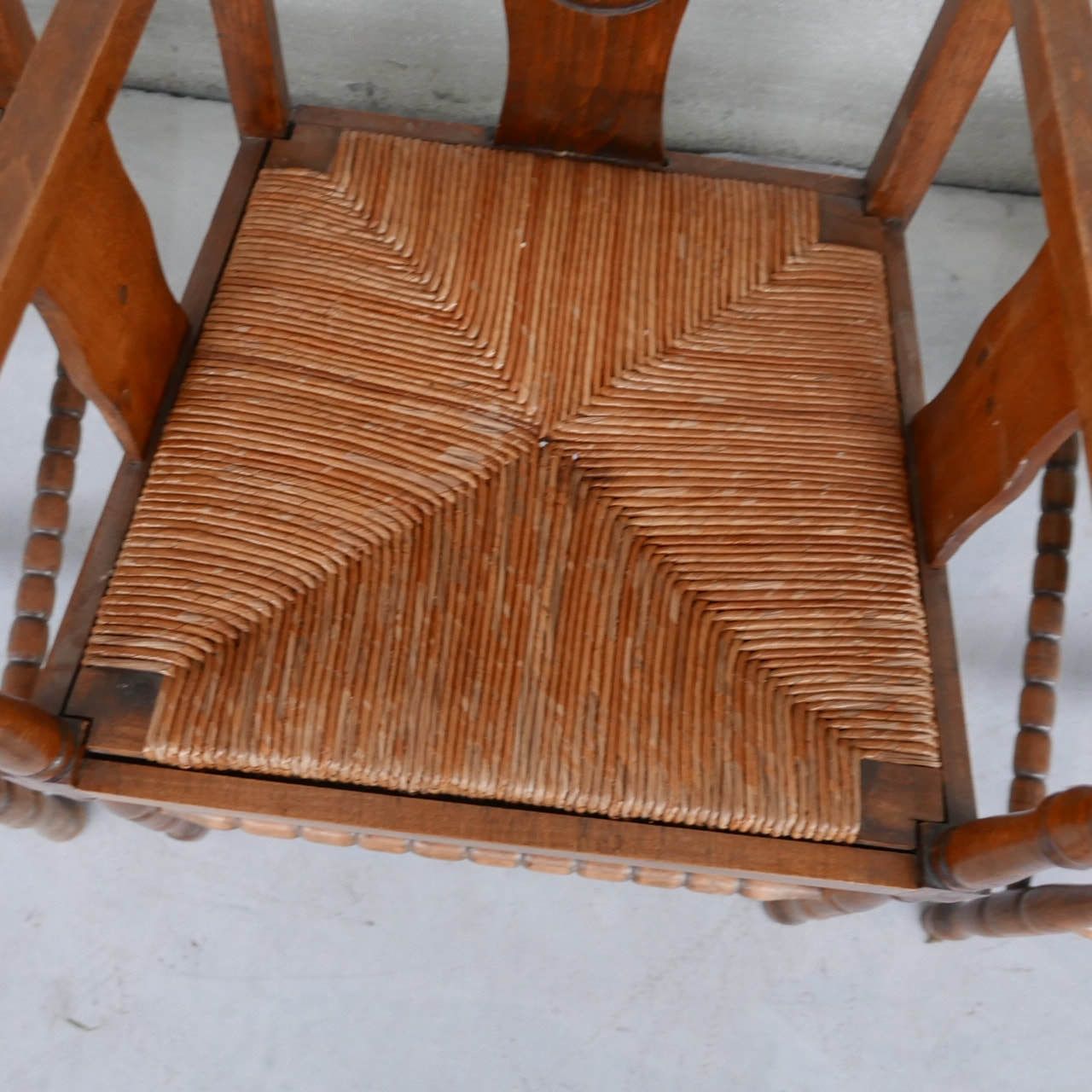 Two Pairs Of French Mid Century Rush Oak Armchairs photo vinterior