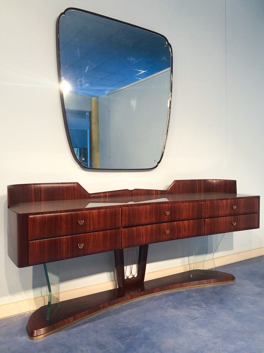 Mid Century Italian Sideboard In Rosewood With Mirror By Vittorio Dassi, 1950s photo vintage