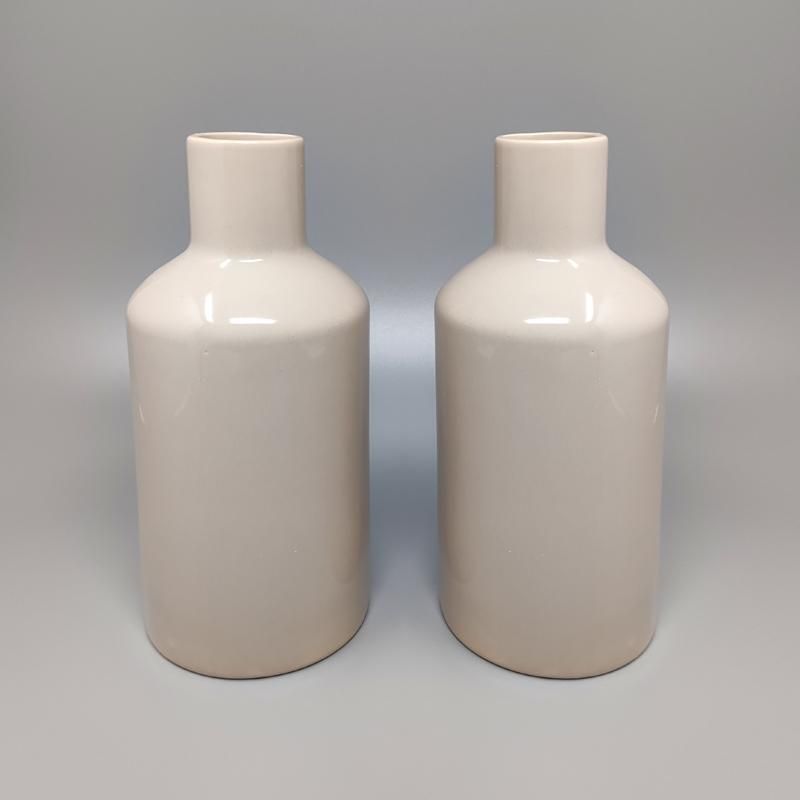 1970s Amazing Pair Of Vases In Ceramic By F.Lli Brambilla In Beige Color. Made In Italy photo furniture