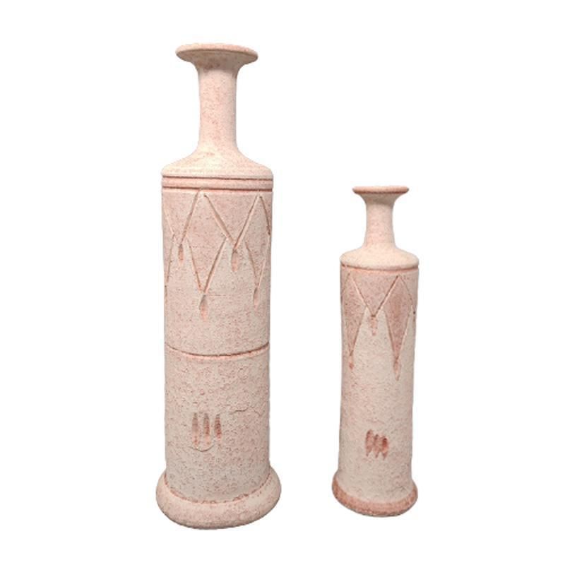 1970s Amazing Pair Of Vases In Ceramic In Antique Pink Color. Made In Italy