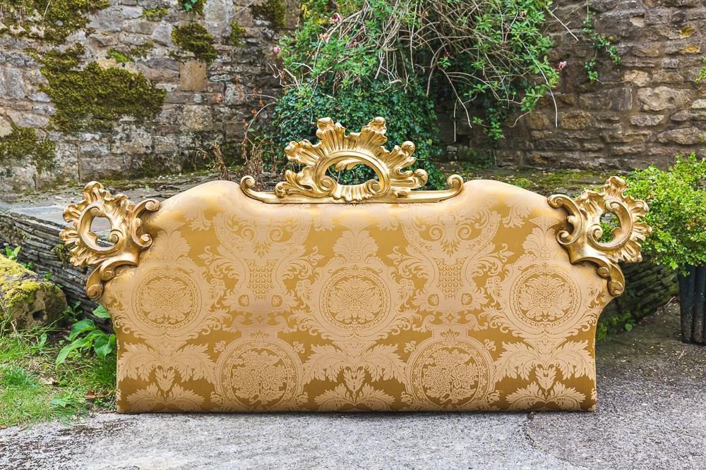 Late 20th Century Carved Gilt Wood Cushion Back Headboard photo furniture