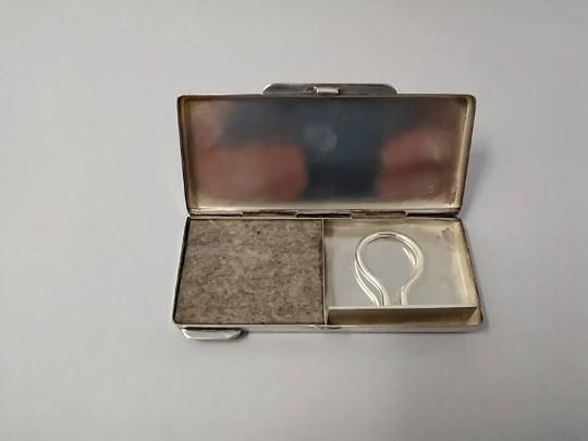 1930s Stunning Rare French Pocket Vintage Rubber Stamp In Silver. photo vinterior