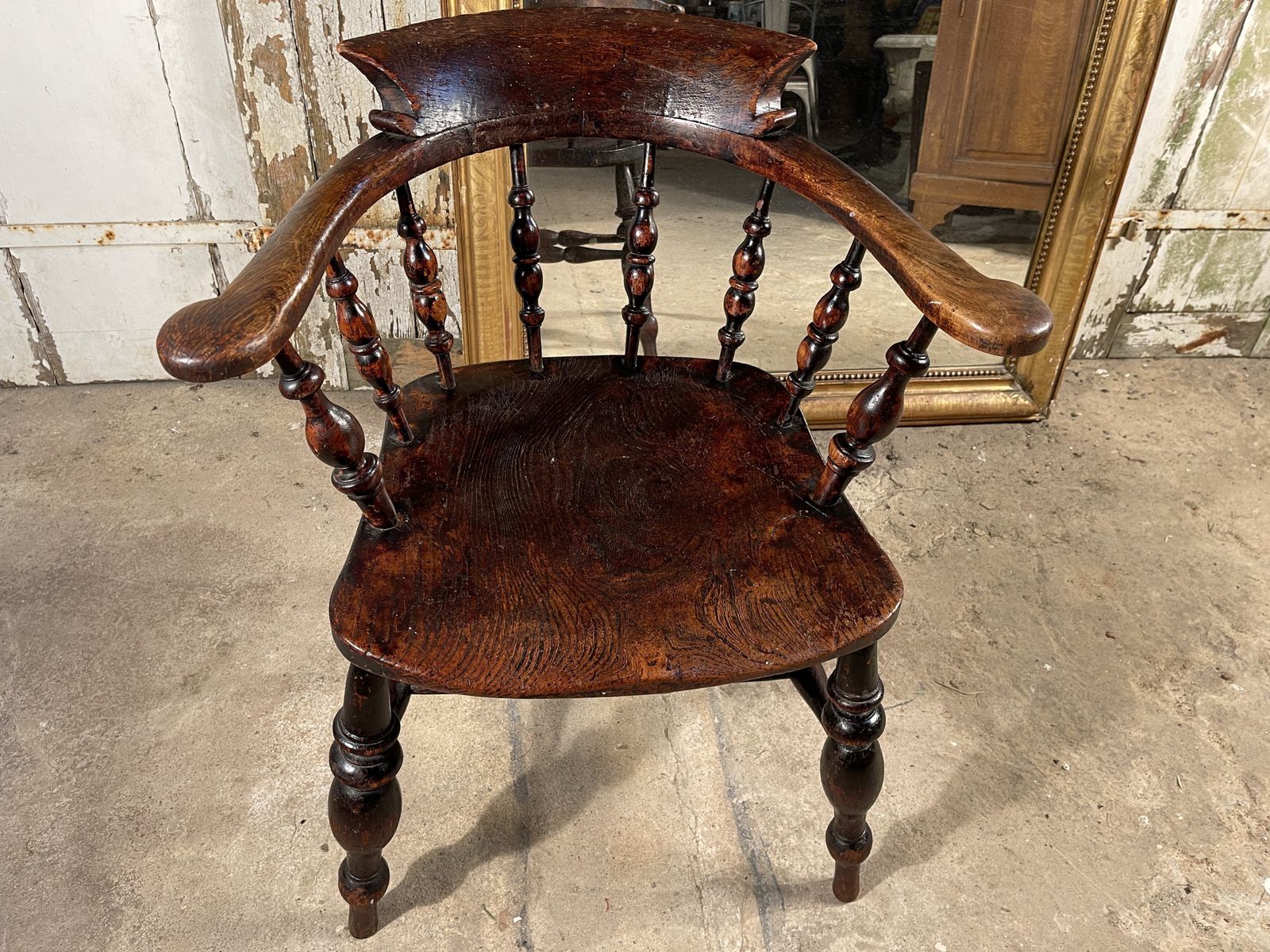A Beautiful Early Antique Elm Elbow Captains Chair