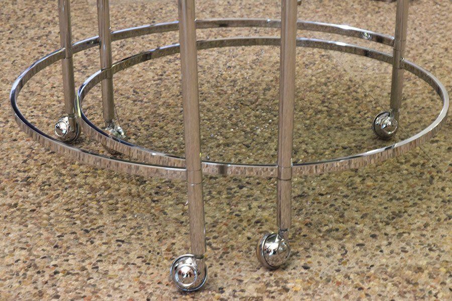 Furniture 2 Tier Swivel Coffee Table In Chromed Steel And Crystal, 1970s photo