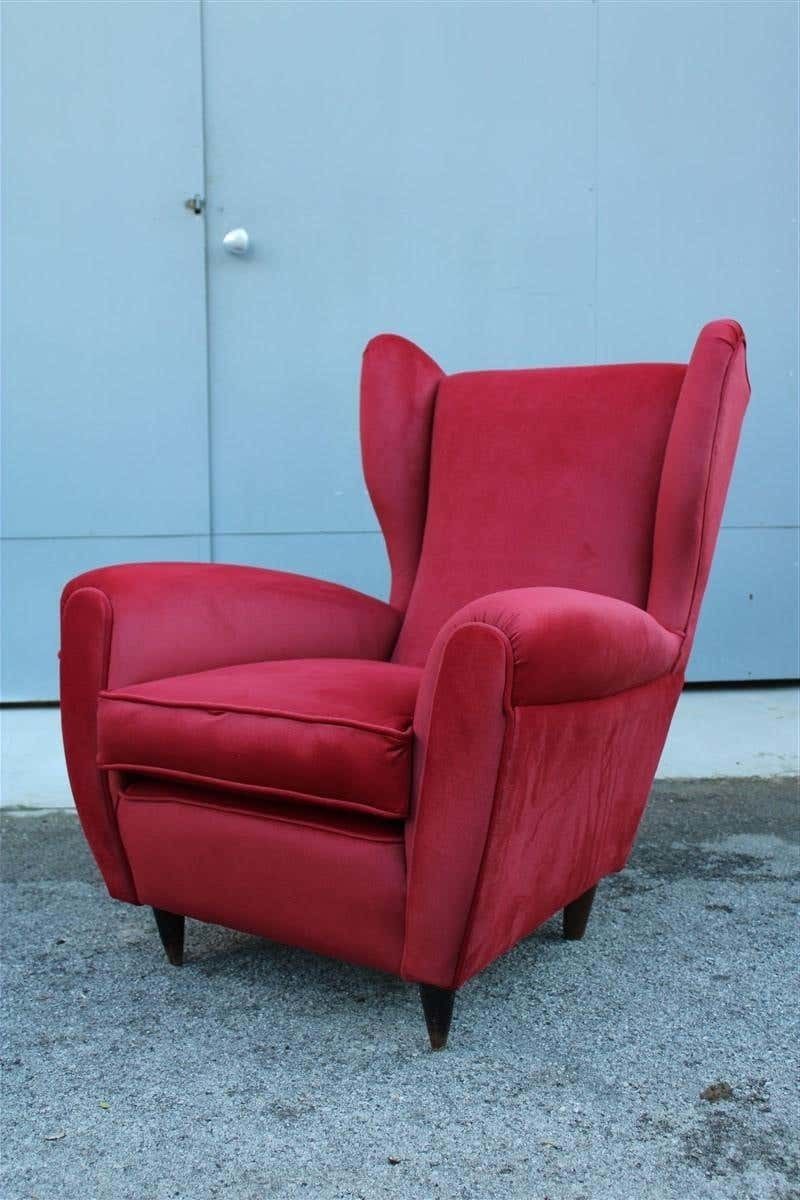 Paolo Buffa Mid Century Armchair Red Velvet High Back, 1950s photo furniture