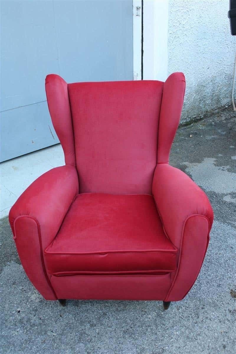 Paolo Buffa Mid Century Armchair Red Velvet High Back, 1950s photo for sale