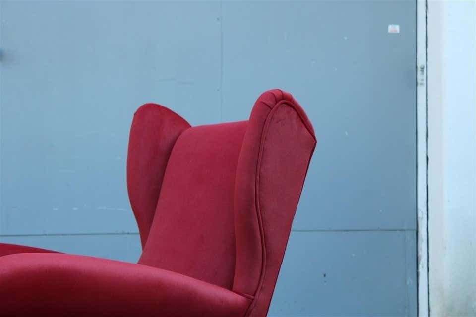 Paolo Buffa Mid Century Armchair Red Velvet High Back, 1950s photo 2923.0