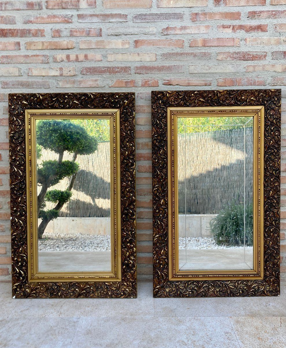 Early 20th Century Spanish Beveled Mirrors With Gold Frames, Set Of 2 photo buy