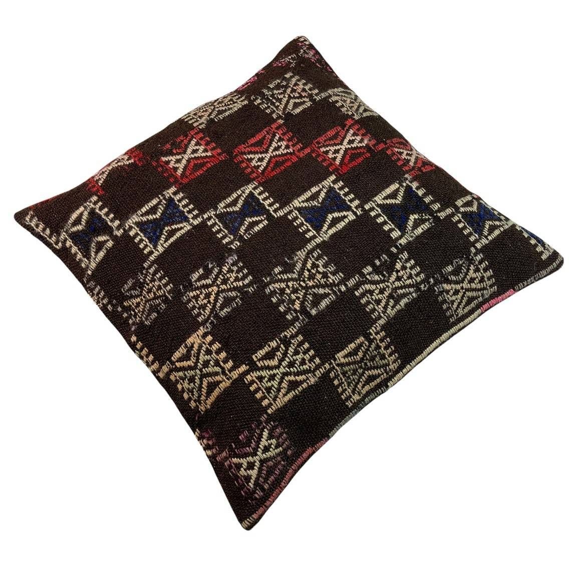 Anatolische Handgeweven Kilim Kussenhoes | Tribal Kussen | Etnische Kelim Kussenhoes | 60x60 Cm photo Textiel
