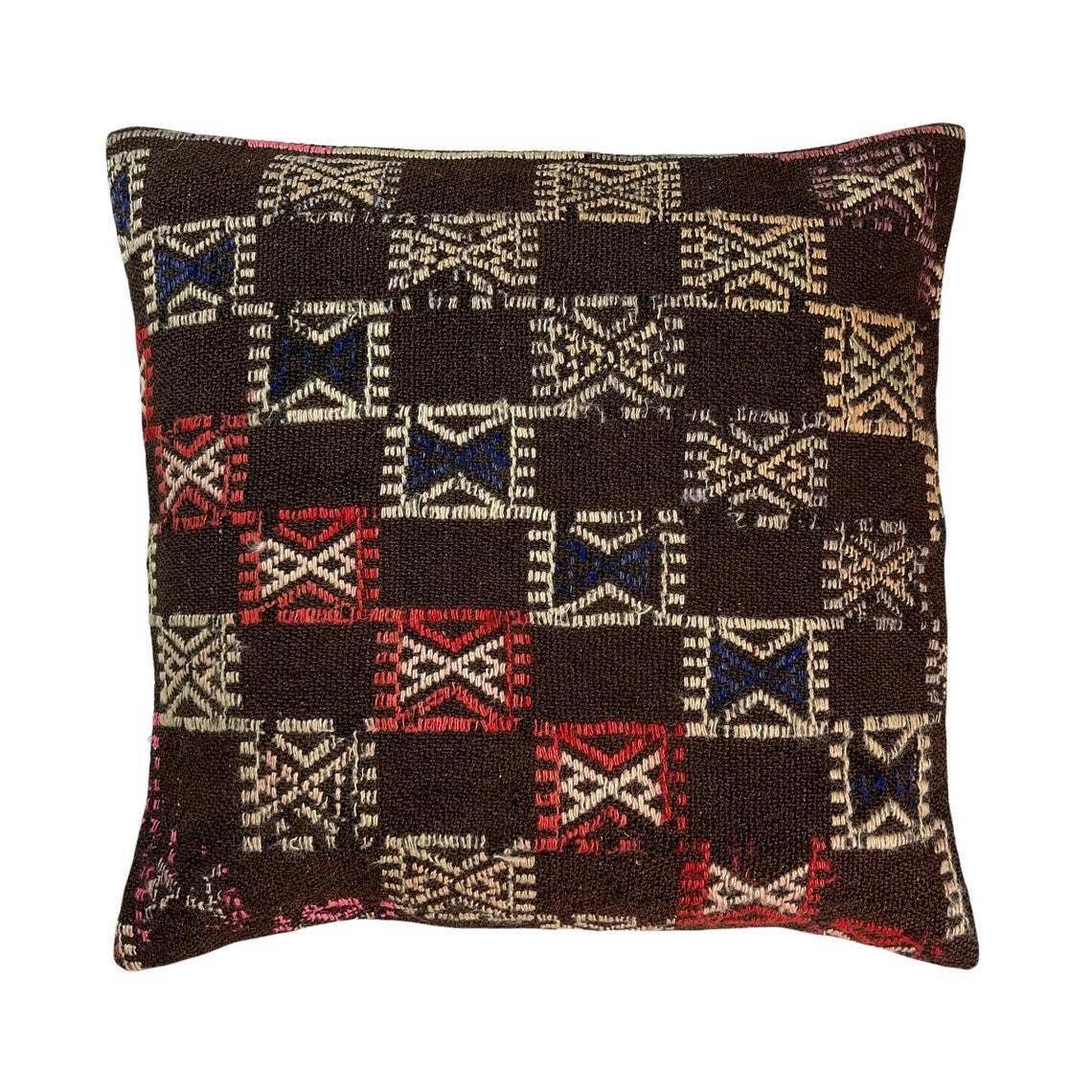photo for sale Anatolian Handwoven Kilim Pillow Cushion Cover Kilim Pillow Cover Tribal Pillow Ethnic Kelim Kissenbezug  60x60 Cm Kilim Cushion Cover